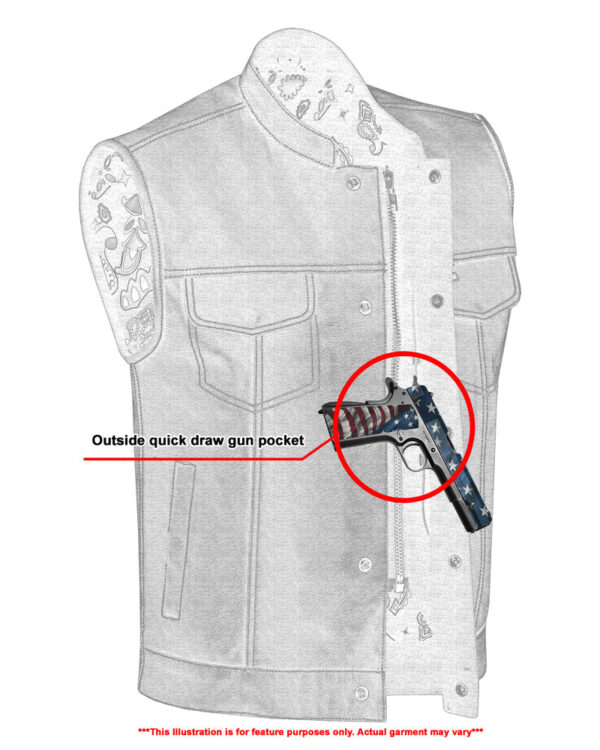RC164 Men's Paisley Black Leather Motorcycle Vest with White Stitching - Image 5