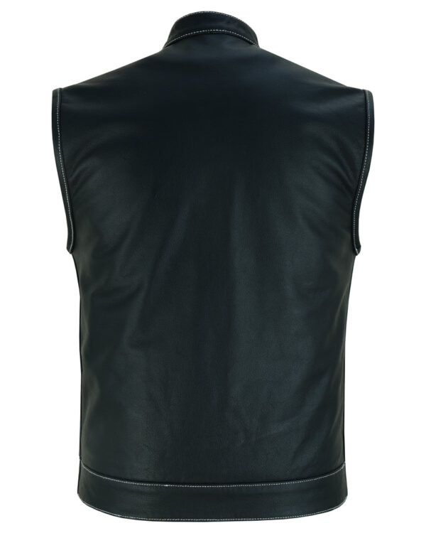 RC164 Men's Paisley Black Leather Motorcycle Vest with White Stitching - Image 9
