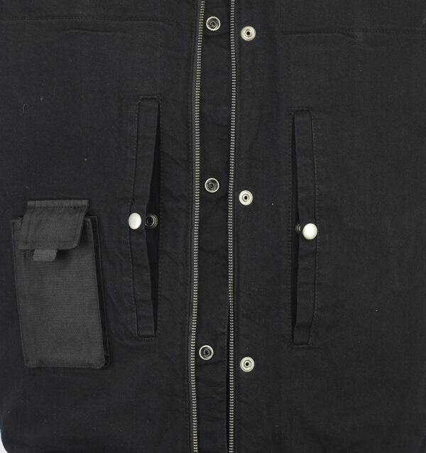 RM962 Men's Rough Rub-Off Raw Finish Denim Vest W/Leather Trim - Scoop Collar - Image 5