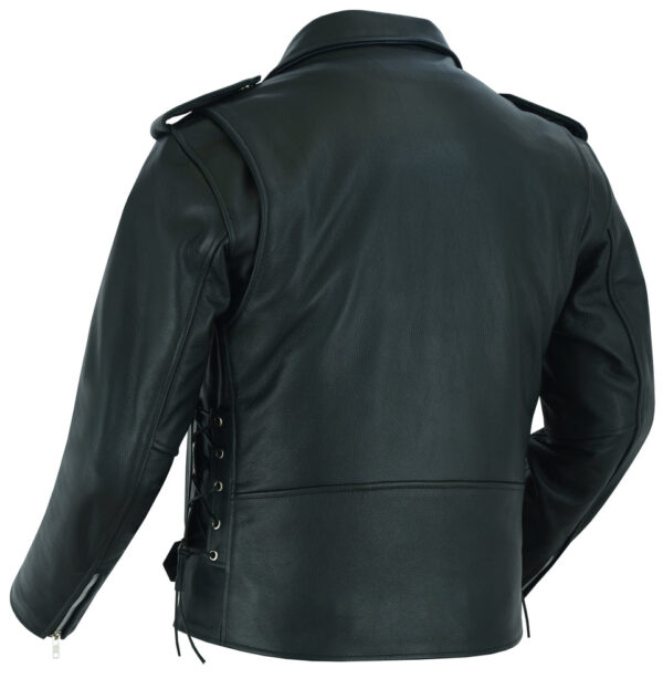 RC711 Economy Motorcycle Classic Biker Leather Jacket - Side Laces - Image 10