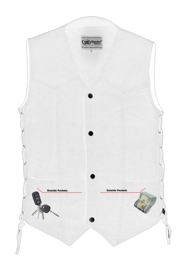 RM911 Men's Traditional Denim Vest with Side Laces - Image 6