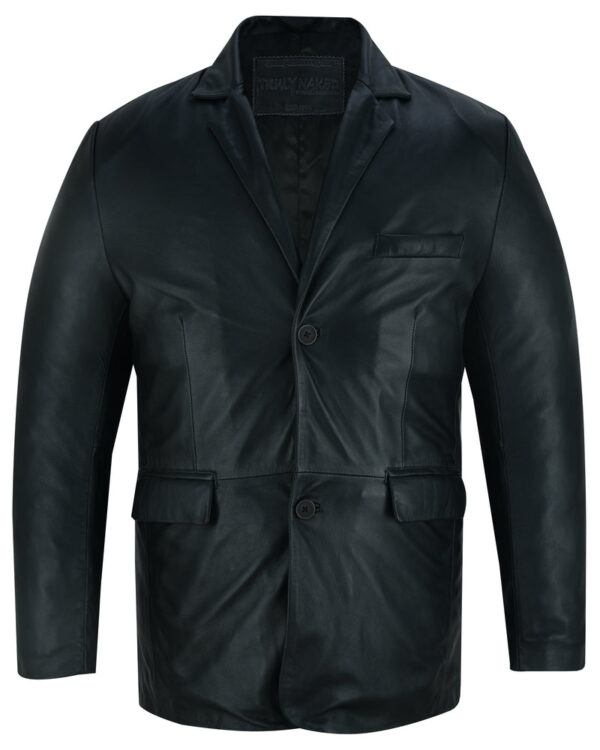 Retro Trim Men's Sheep Skin Leather Blazer - Image 4