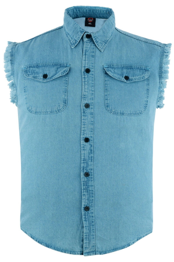 RM6002 Men's Blue Lightweight Sleeveless Denim Shirt - Image 3