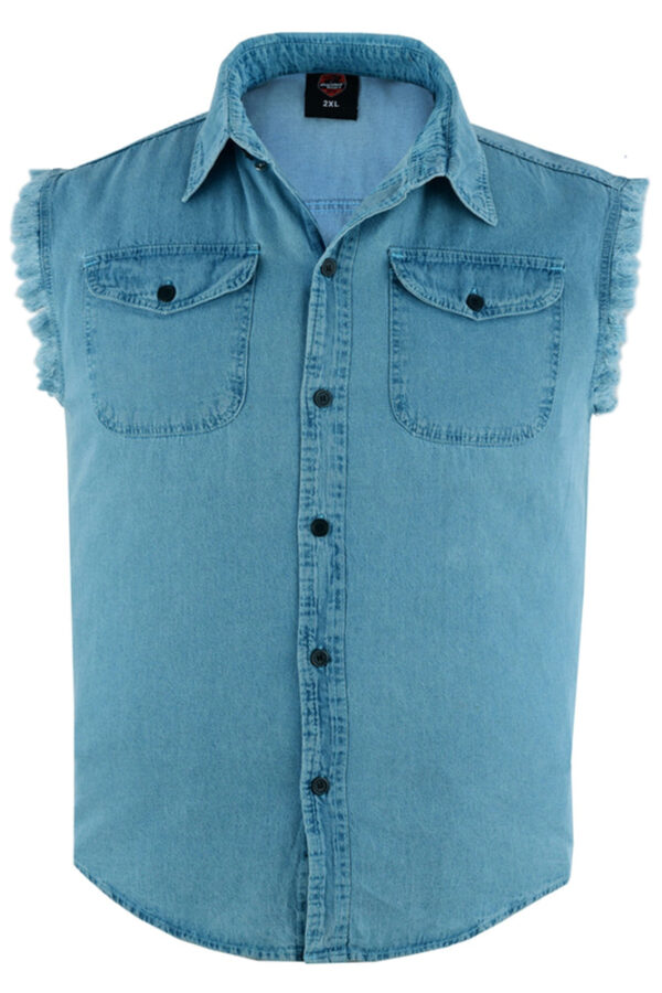 RM6002 Men's Blue Lightweight Sleeveless Denim Shirt - Image 5