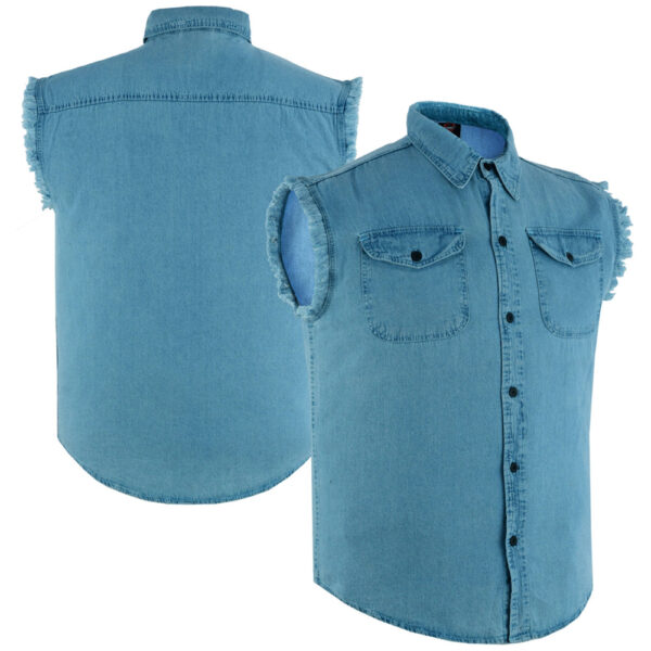 RM6002 Men's Blue Lightweight Sleeveless Denim Shirt - Image 6