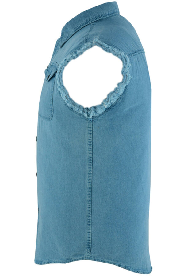 RM6002 Men's Blue Lightweight Sleeveless Denim Shirt - Image 7
