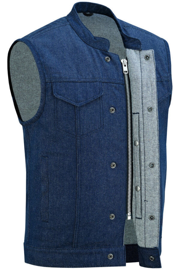 RM976 Men's Blue Rough Rub-Off Raw Finish Denim Vest - Image 5
