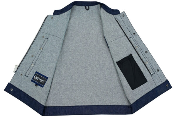 RM976 Men's Blue Rough Rub-Off Raw Finish Denim Vest - Image 6