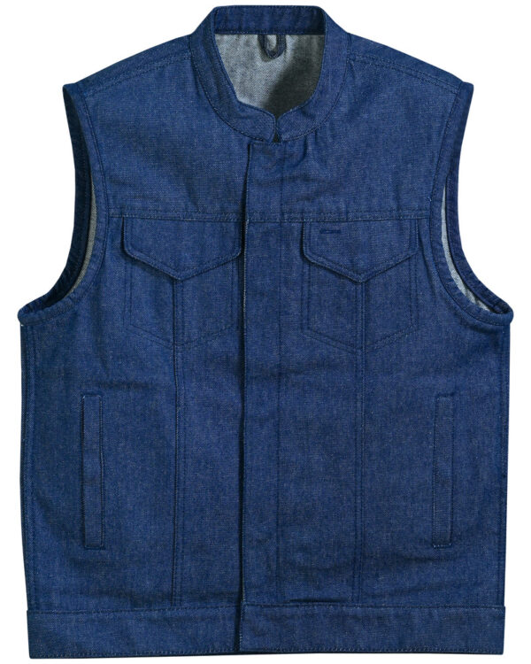 RM976 Men's Blue Rough Rub-Off Raw Finish Denim Vest - Image 7