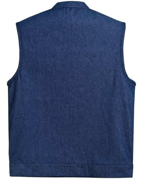 RM976 Men's Blue Rough Rub-Off Raw Finish Denim Vest - Image 8