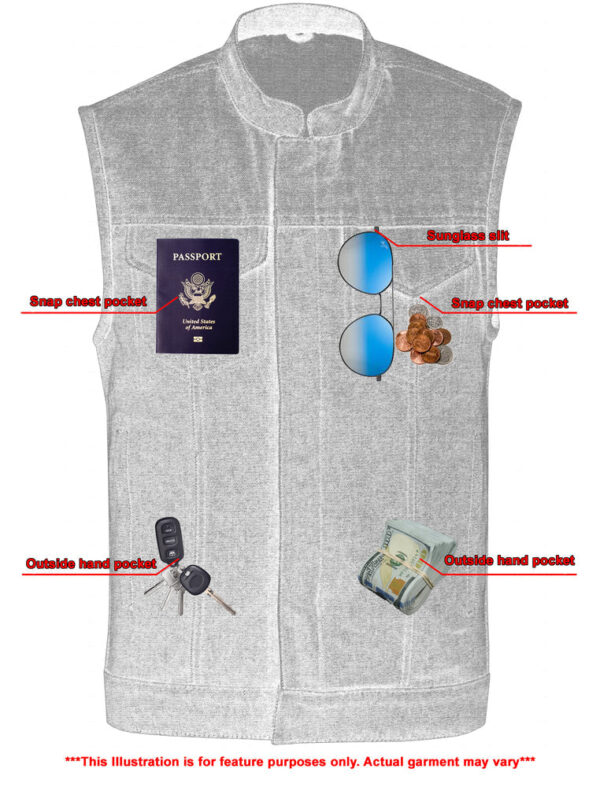 RM976 Men's Blue Rough Rub-Off Raw Finish Denim Vest - Image 9