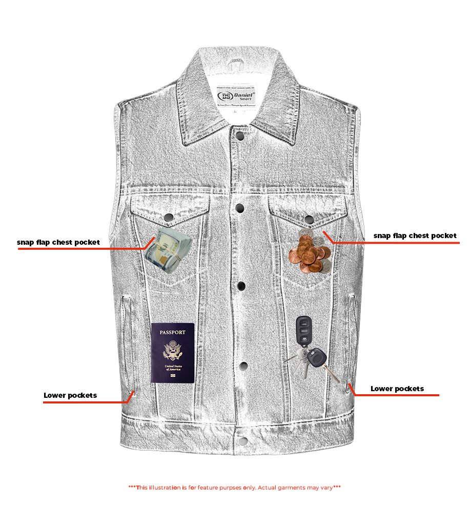 SOA RM970BU Snap Front Denim Vest- Blue - Image 7