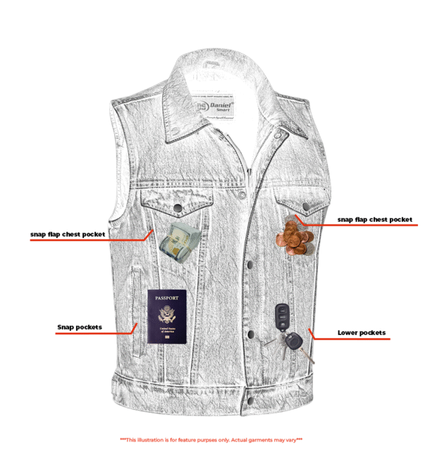RM979BU Snap/Zipper Front Denim Vest- Blue - Image 6