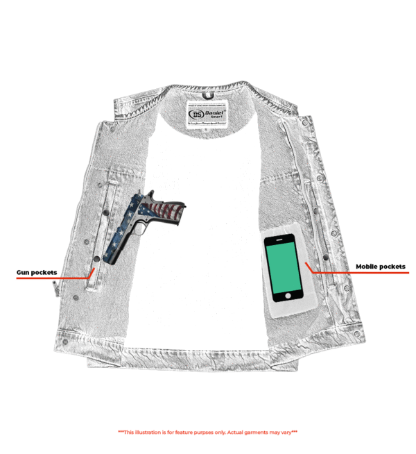 RM981BU Concealed Snaps, Denim Material, Hidden Zipper, w/o Collar - Image 8