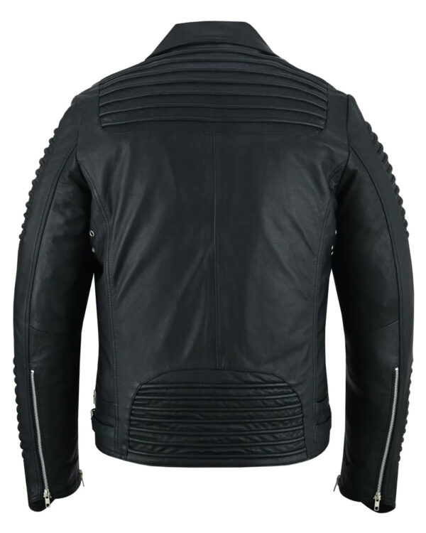 Black Ace Men's Black Fashion Leather Jacket with Ribbed Accents - Image 3