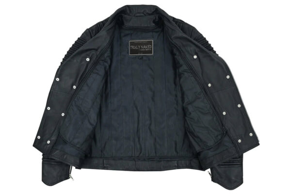 Black Ace Men's Black Fashion Leather Jacket with Ribbed Accents - Image 5