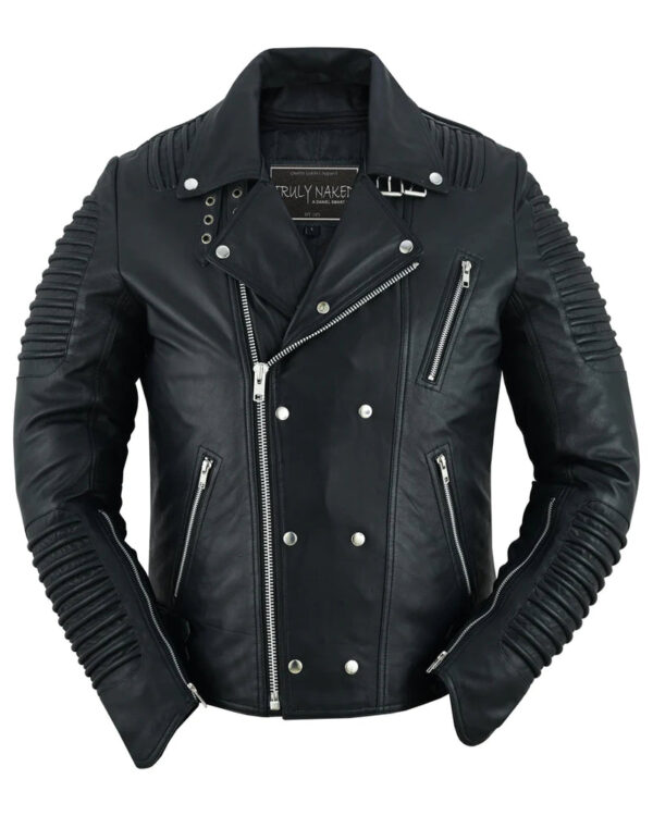 Black Ace Men's Black Fashion Leather Jacket with Ribbed Accents - Image 7