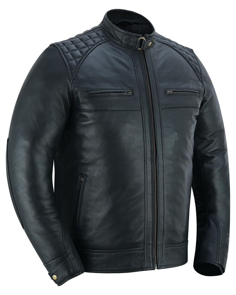 Men's Faux Leather Jacket With Snap Button Collar - Image 9