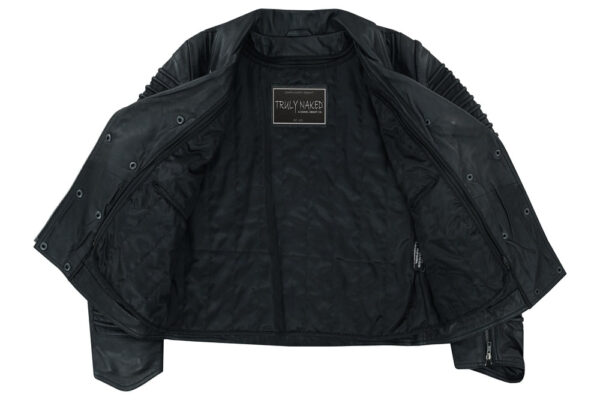 Shadow Queen Women's Black Fashion Leather Jacket with Ribbed Accents - Image 3