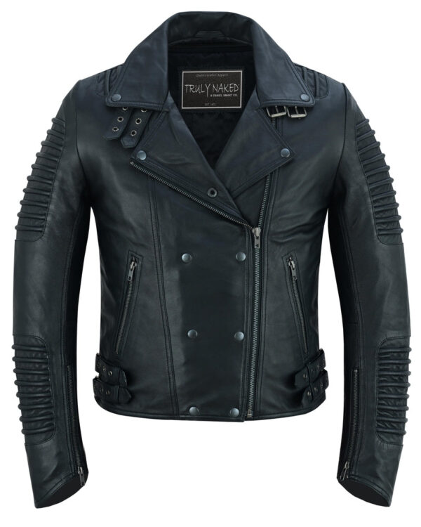 Shadow Queen Women's Black Fashion Leather Jacket with Ribbed Accents - Image 6