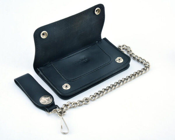 BWC232 Buffalo Nickel Snap Black Leather Long Bi-Fold Biker Wallet - Image 4