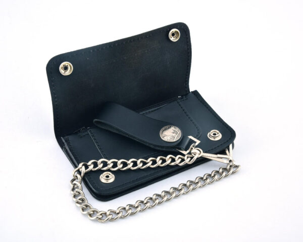 BWC232 Buffalo Nickel Snap Black Leather Long Bi-Fold Biker Wallet - Image 5
