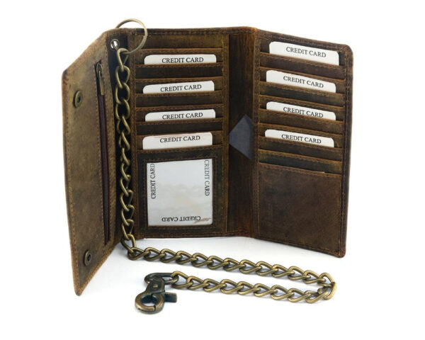 BWC233 Distressed Brown Leather Long Bi-Fold Biker Wallet - Image 5