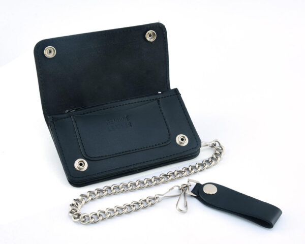 BWC237 Black Leather Long Bi-Fold Biker Chain Wallet - Image 4