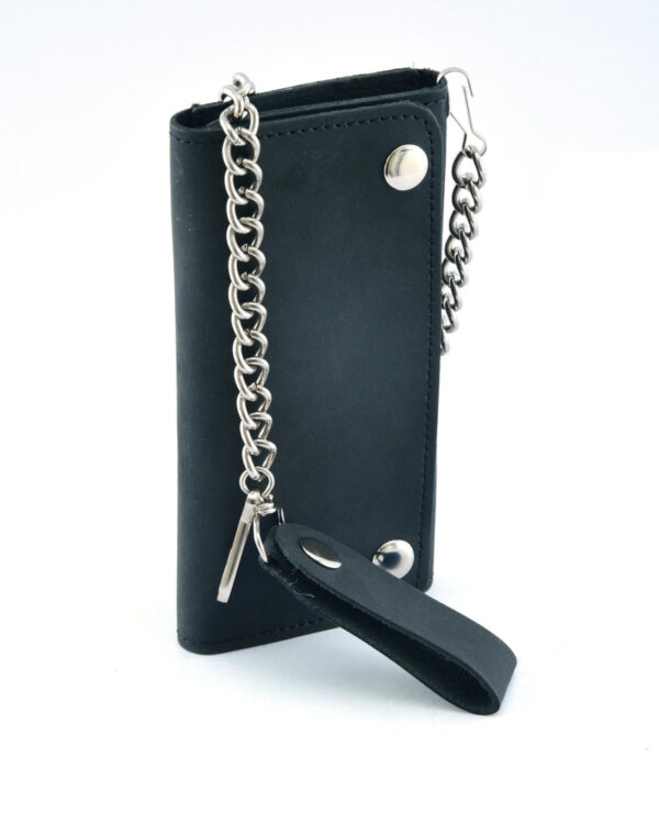 BWC238 Matte Black Biker Leather Wallet with Chain - Image 4