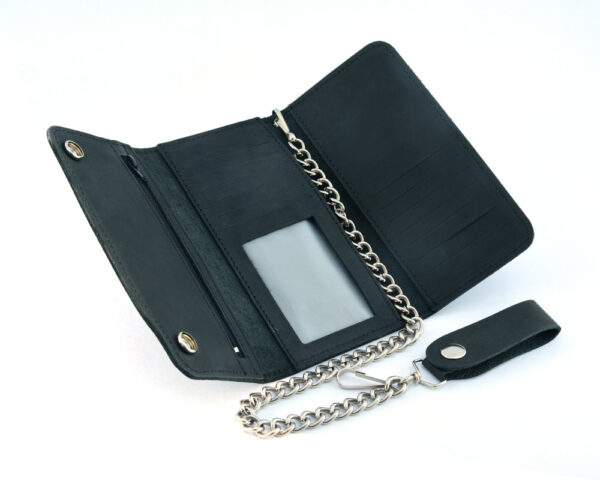 BWC238 Matte Black Biker Leather Wallet with Chain - Image 5