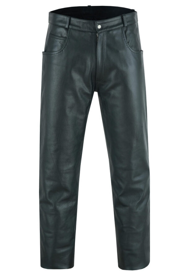RC451 Men's Black Classic 5 Pocket Casual Motorcycle Leather Pants - Image 5