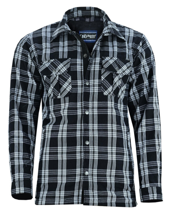 Checkered Champ Men's Black and White Armored Flannel Shirt - Image 8