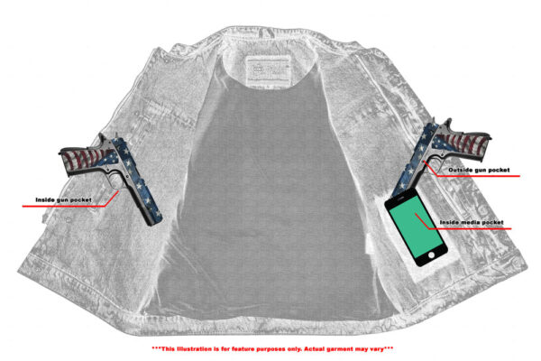 RM989BU Concealed Snap Closure, Denim Material, Scoop Collar & Hidden - Image 3