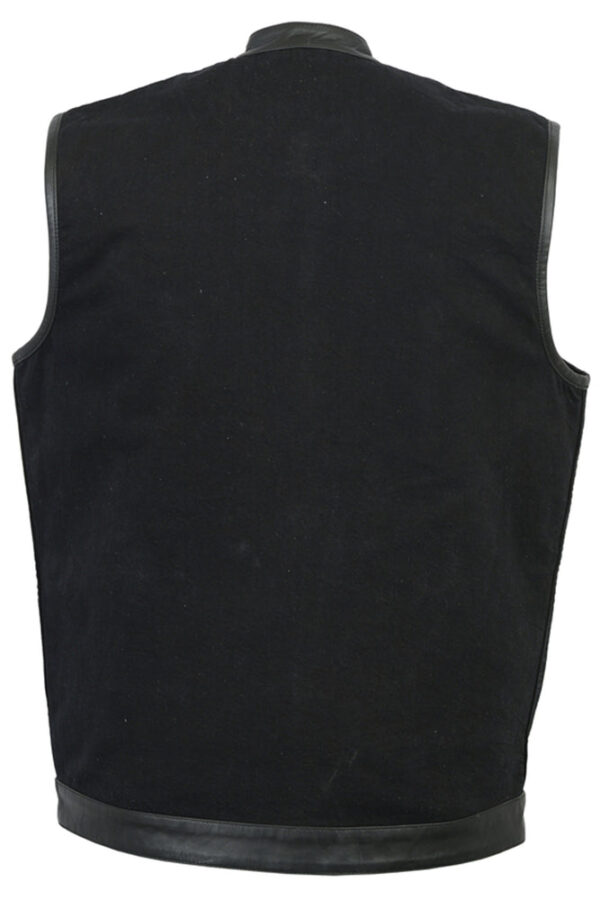 RM992 Men's Black Denim Single Panel Concealment Vest W/ Leather Trim - Image 3