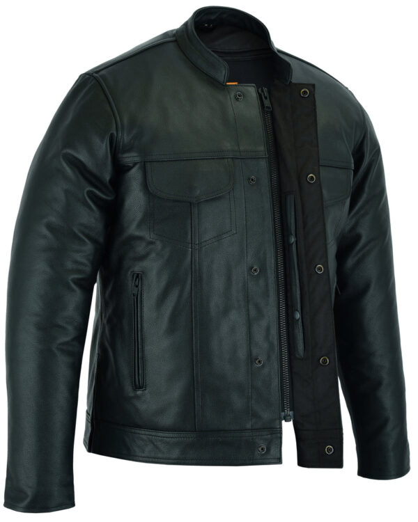 RC788 Men's Full Cut Leather Shirt with Zipper/Snap Front - Image 3