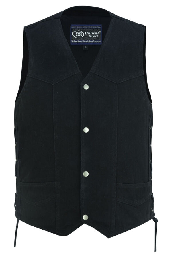 RM911 Men's Traditional Denim Vest with Side Laces - Image 3