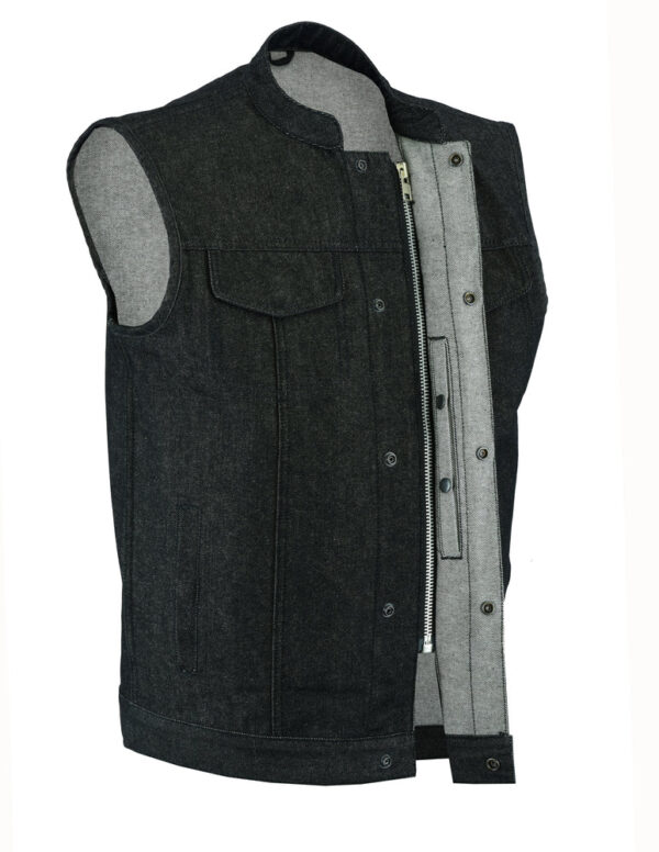 RM977 Men's Rough Rub-Off Raw Finish Denim Vest - Image 4