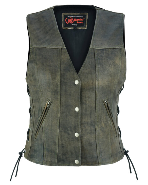 RC207 Women's Antique Brown Single Back Panel Concealed Carry Vest - Image 3
