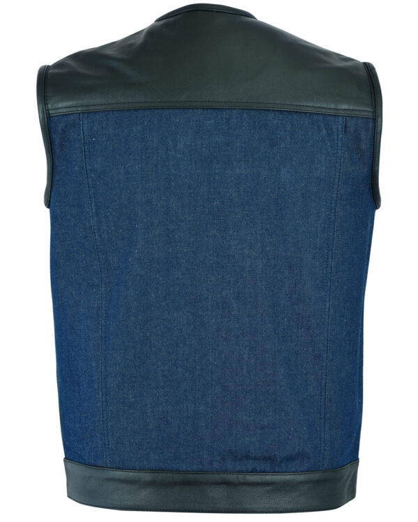 RM933 Men's Leather/Denim Combo Vest (Black/Broken Blue) - Image 3