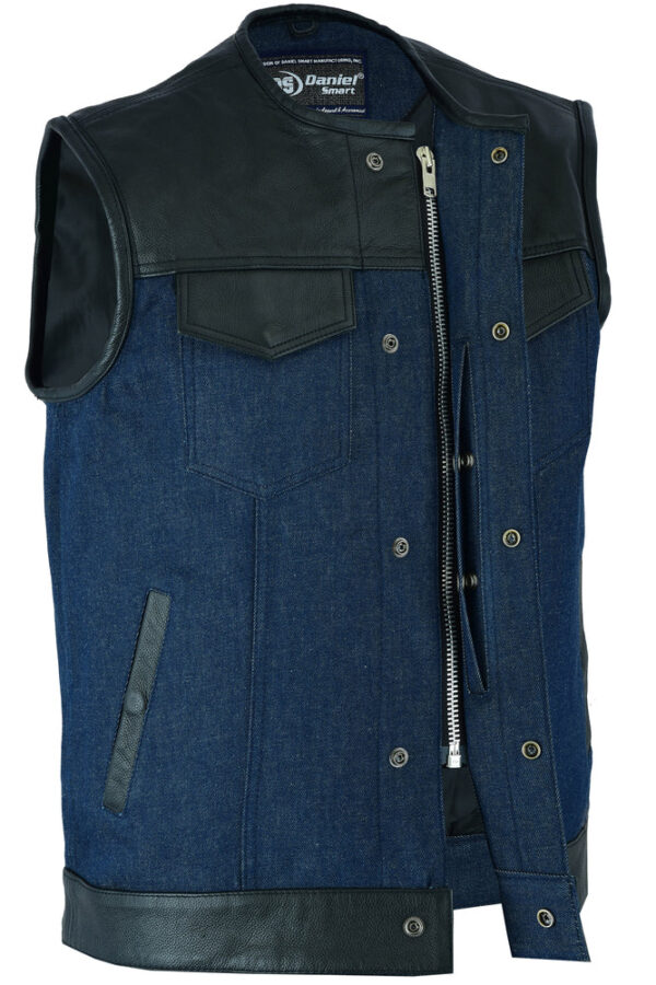 RM933 Men's Leather/Denim Combo Vest (Black/Broken Blue) - Image 4