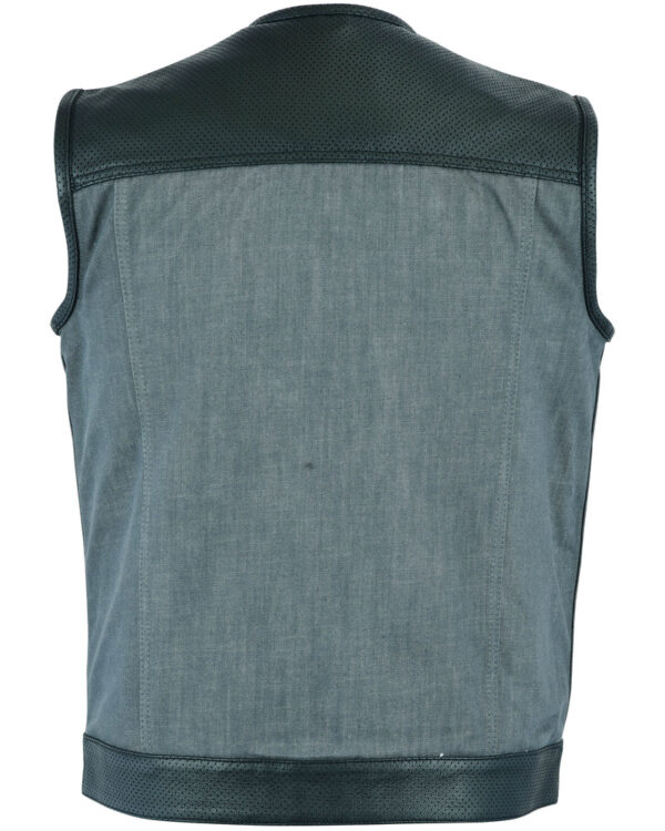 RM934 Men's Perforated Leather/Denim Combo Vest (Black/ Ash Gray) - Image 3
