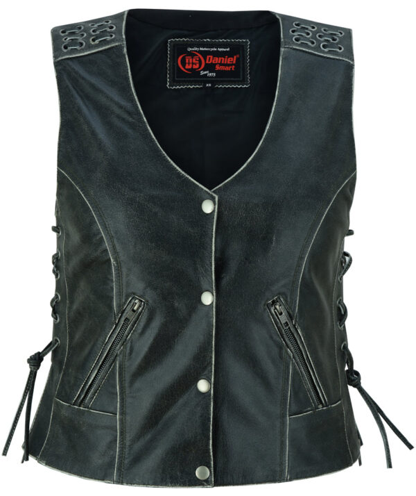 RC285V Women's Gray Vest with Grommet and Lacing Accents - Image 5