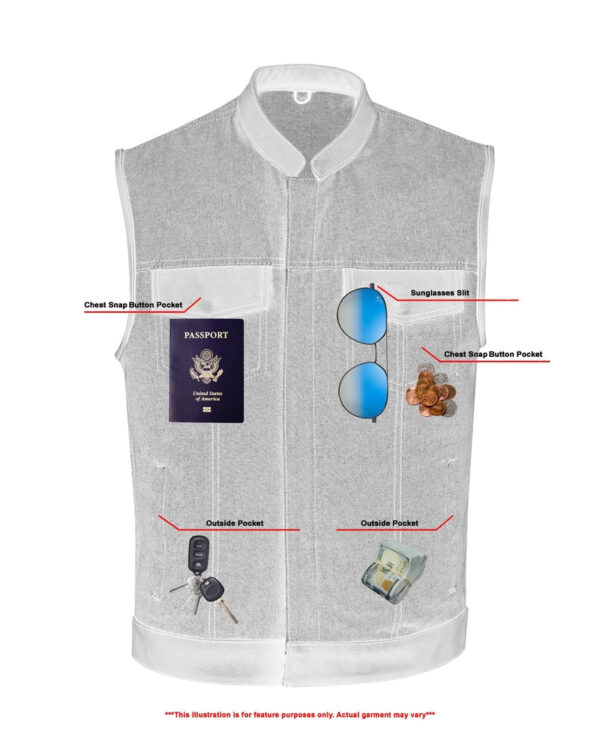 RM961 Men's Broken Blue RoughRub-Off Raw Finish Denim Vest W/Leather - Image 4