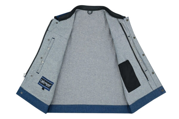 RM961 Men's Broken Blue RoughRub-Off Raw Finish Denim Vest W/Leather - Image 6