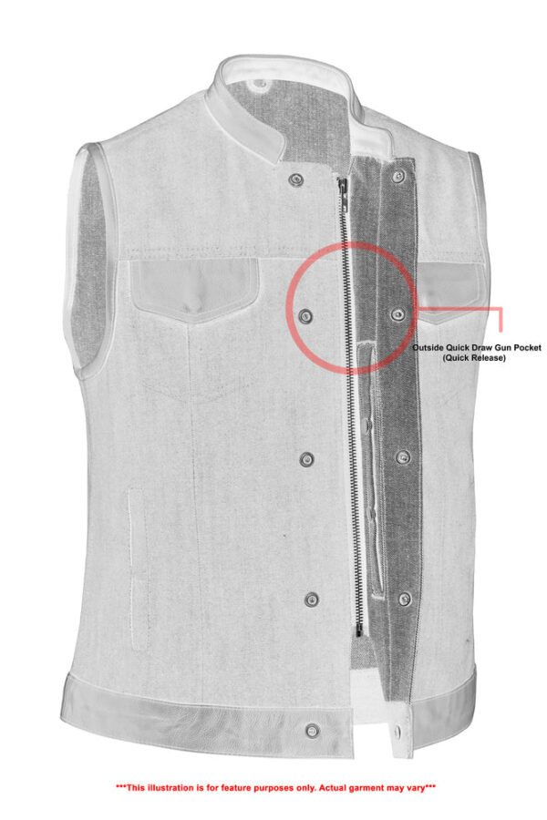 RM964 Women's Broken Blue Rough Rub-Off Raw Finish Denim Vest W/Leather Trim - Image 7