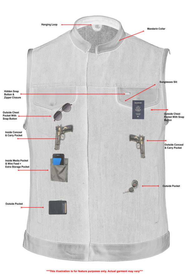 RM964 Women's Broken Blue Rough Rub-Off Raw Finish Denim Vest W/Leather Trim - Image 8