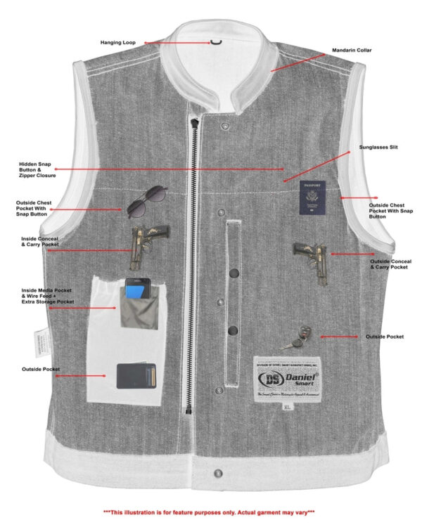 RM964 Women's Broken Blue Rough Rub-Off Raw Finish Denim Vest W/Leather Trim - Image 10