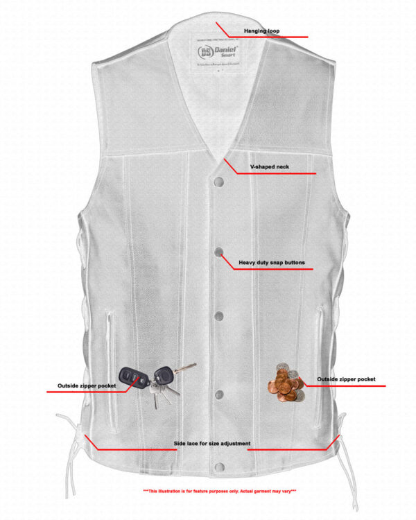 RC161TALL Men's Tall Classic Tapered Bottom Biker Leather Vest - Image 5