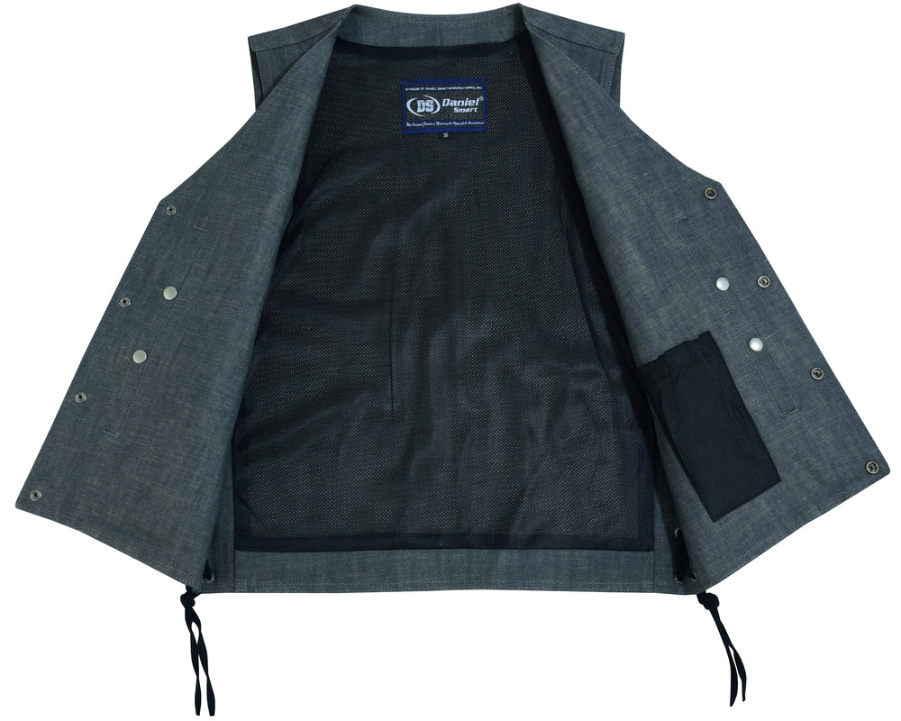 SOA RM918 Men's Rough Rub-Off Raw Finish Broken Gray Denim Vest - Image 4