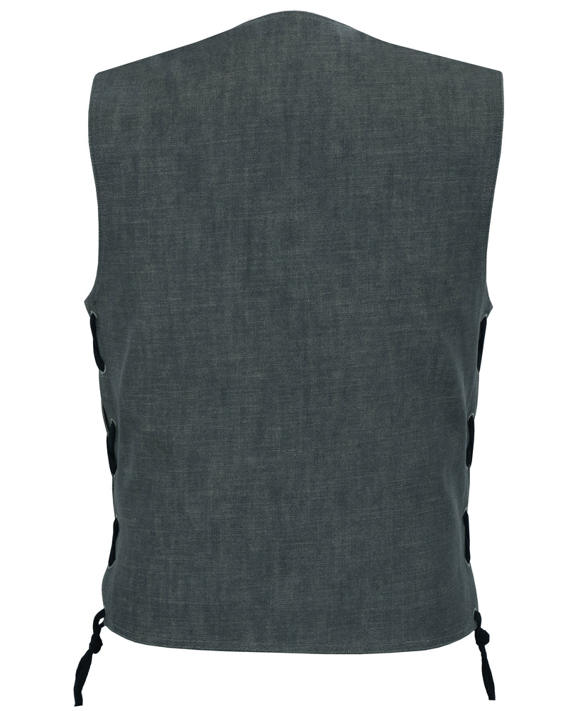SOA RM918 Men's Rough Rub-Off Raw Finish Broken Gray Denim Vest - Image 6